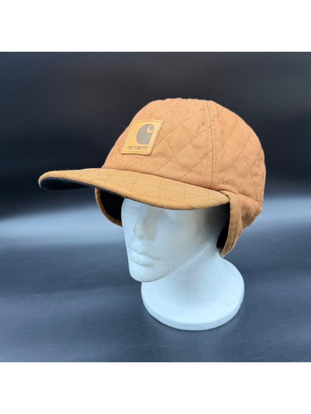 Carhartt Quilted Duck Canvas Insulated Earflap Cap Brown Winter Hat L/XL